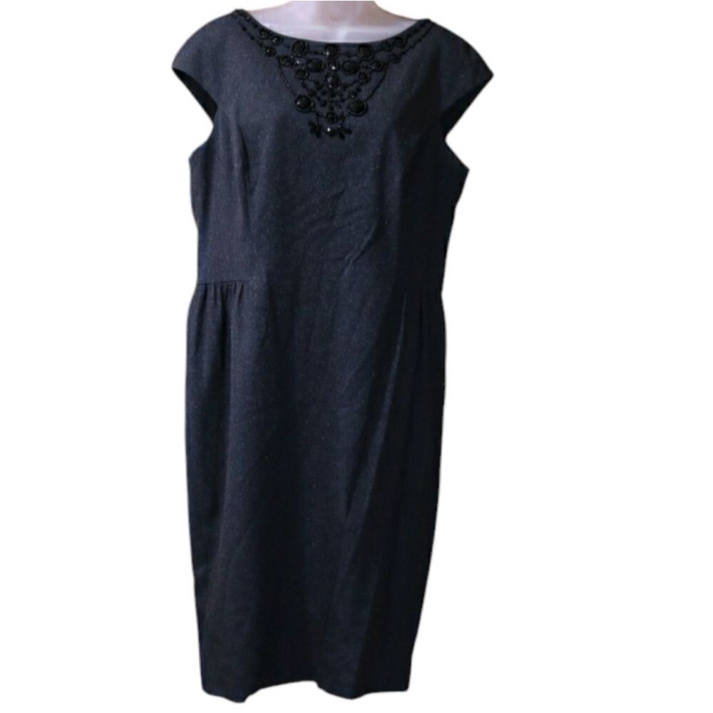 Maggy London Gray Beaded Cap-Sleeve Career Dress 14 Office Business Casual